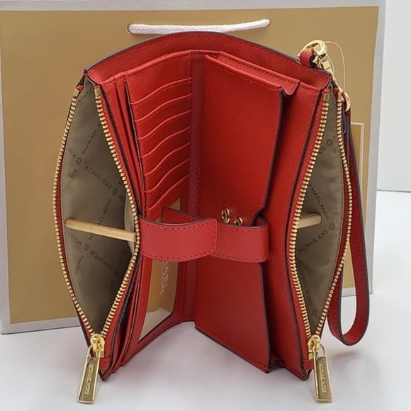 Michael Kors Large Double Zip Wristlet Leather Flame Color - Picture 5 of 16